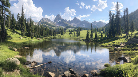 Lake in the mountains. Panoramic view of the lake.の素材