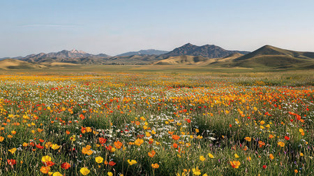 Poppies field in California, USA. Poppies blooming in springの素材
