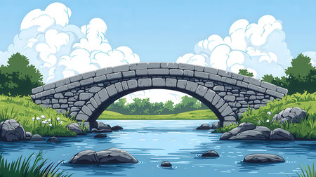 Stone bridge over the river illustration. EPS 10 vector file included.の素材