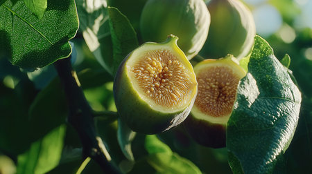 Ripe figs on the tree. Ficus carica.の素材