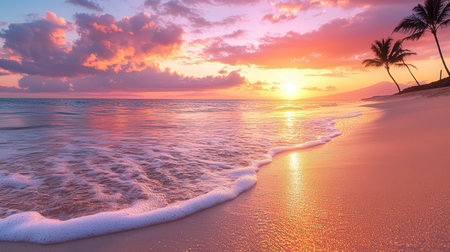 Beautiful tropical beach and sea at sunset time for travel and vacationの素材