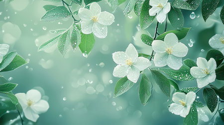 White flowers of jasmine. The branch delicate spring flowers.の素材