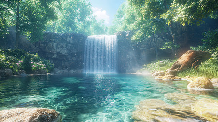 Tropical waterfall in deep forest with clear water and stones.の素材