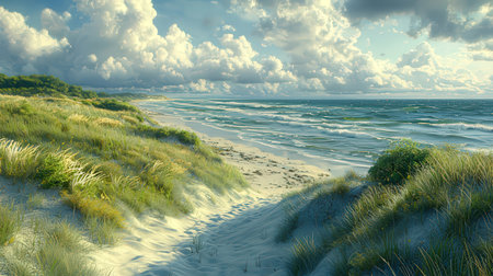 Sand dunes on the Baltic Sea coast in Poland. 3d renderの素材