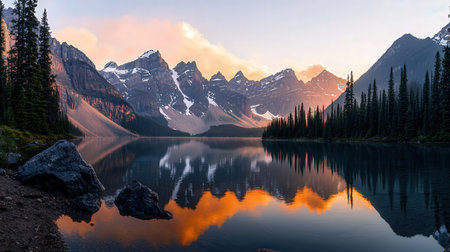 Sunrise at Moraine lake in Banff National Park, Canadaの素材