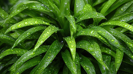 Rain drops on the leaves of a lily of the valley.の素材