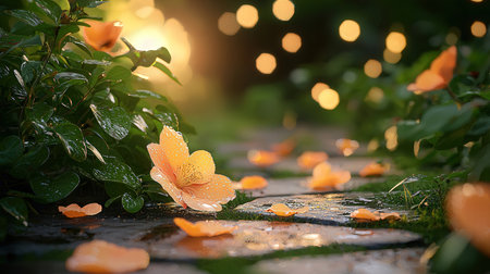 Beautiful flowers in the garden with bokeh lights background.の素材