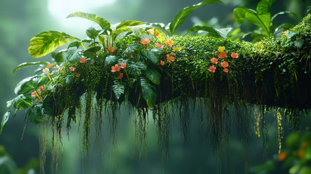 Tropical rainforest with green leaves and flowers in rainforestの素材