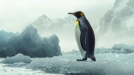 King penguin on ice floe in Arctic. 3d renderingの素材