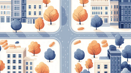 Seamless pattern with buildings and trees in the city. Vector illustrationの素材