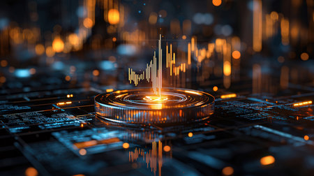 Futuristic technology background with glowing candlestick chart. 3d renderingの素材
