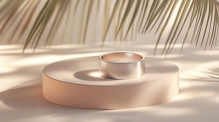 3d render of podium with palm leaves for product presentation, mock upの素材