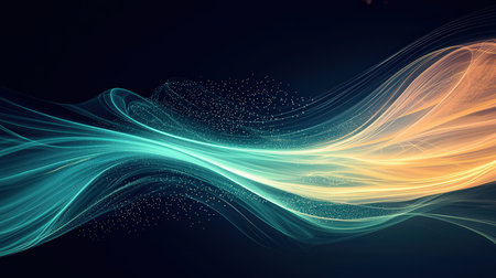 Abstract background with blue and orange wavy lines. 3d renderingの素材