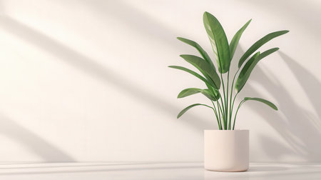 Potted houseplant on a white wall background. 3d renderingの素材