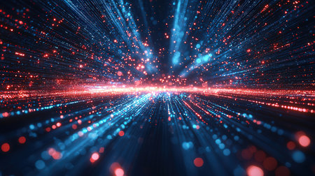 3d rendering of abstract particles in space. Futuristic background with depth of field and bokeh effect.の素材