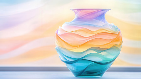 Colorful glass vase on the background of a blurred window.の素材