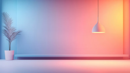 Minimalistic interior with lamp and plant. 3D rendering.の素材