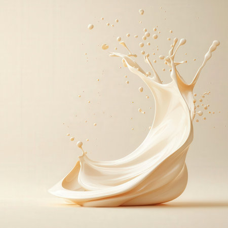 3d render of a splash of white milk on a beige backgroundの素材