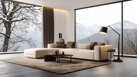 modern bright interiors apartment Living room 3D rendering illustration computer generated imageの素材