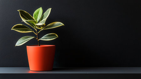 Ficus in a pot on a black background. Plant in a pot.の素材