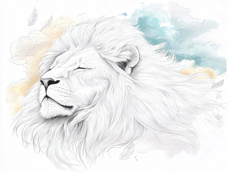 Lion sketch on white background. Hand drawn illustration for your designの素材