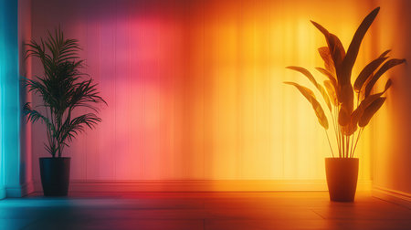 Living room interior with plant in vase. 3D Renderingの素材