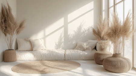 interior design modern bright room with white sofa 3d Illustrationの素材