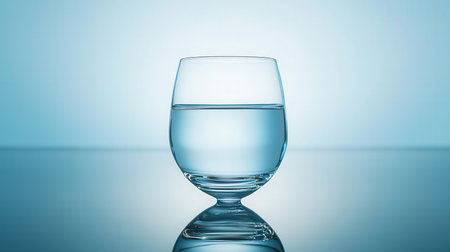 Glass of water on a blue background. 3d render illustration.の素材