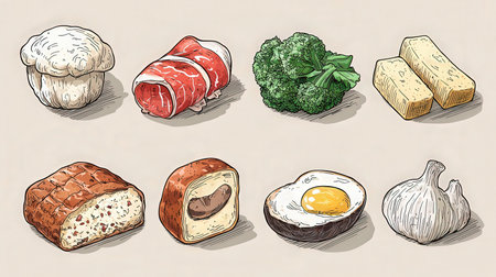 Sketch of food. Vector illustration. Set of food.の素材