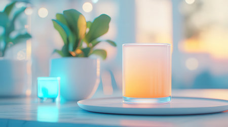 Glass of water on the table. 3d rendering, mock upの素材