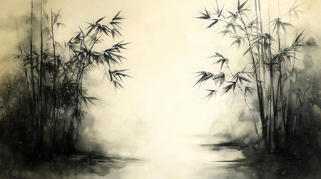 bamboo forest in watercolor painting style on textured paper backgroundの素材