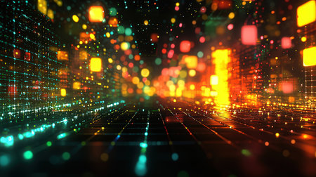 abstract 3d illustration of technology digital background with bokehの素材