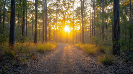 Sunrise in the morning in the eucalyptus forestの素材