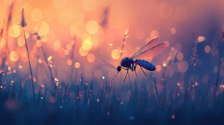 Mosquito on the grass with bokeh lights background.の素材