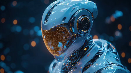 Astronaut cyborg in space. Science fiction. 3D renderingの素材