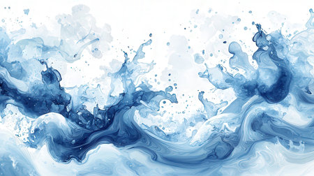 Abstract blue paint splash isolated on white background. Watercolor hand drawn illustration.の素材