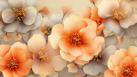 Floral seamless pattern with pink and orange flowers. Vector illustration.の素材