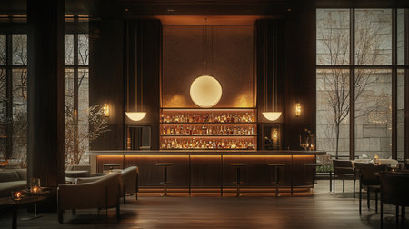 Interior of a modern bar in the evening. 3d renderingの素材
