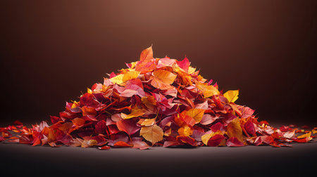 Heap of autumn leaves isolated on black background. 3d illustrationの素材
