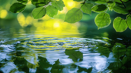 green leaves on the water with bokeh effect, nature backgroundの素材