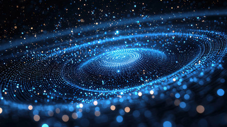 3D rendering of blue particles with depth of field and bokeh effectの素材