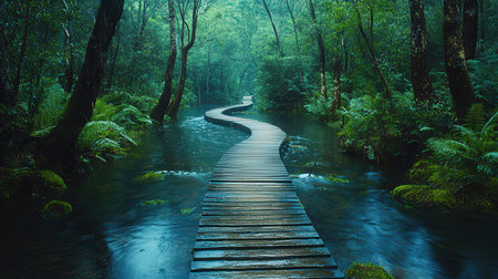 Wooden walkway in the rainforest at Doi Inthanon National Park, Thailandの素材