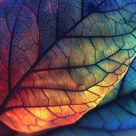 Macro shot of beautiful multicolored autumn leaf. Nature backgroundの素材