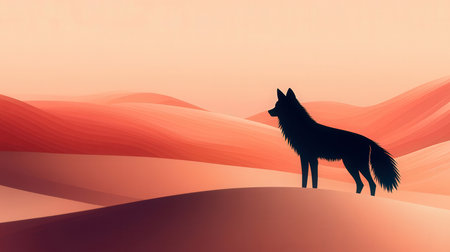 Silhouette of a wolf in the desert. Vector illustration.の素材