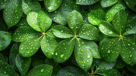 Green leaves with water drops. Natural background. Close-up.の素材