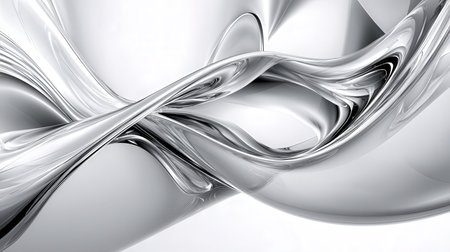Metallic abstract wavy liquid background on white. 3d render illustrationの素材