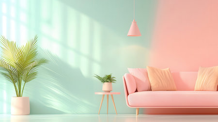 modern living room with pink sofa and plant - 3D Renderingの素材