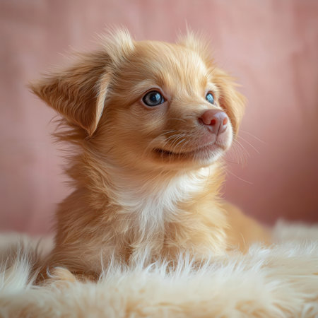 Cute little chihuahua puppy on the fur background.の素材