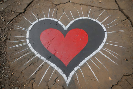 Heart sign painted on the ground in a park, closeup of photoの写真素材
