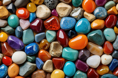 Colorful stones background. Multicolored pebbles texture.の写真素材